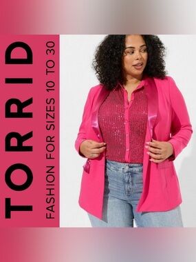 Torrid Studio Refined Crepe Satin Lapel Pink Blazer, NWT!